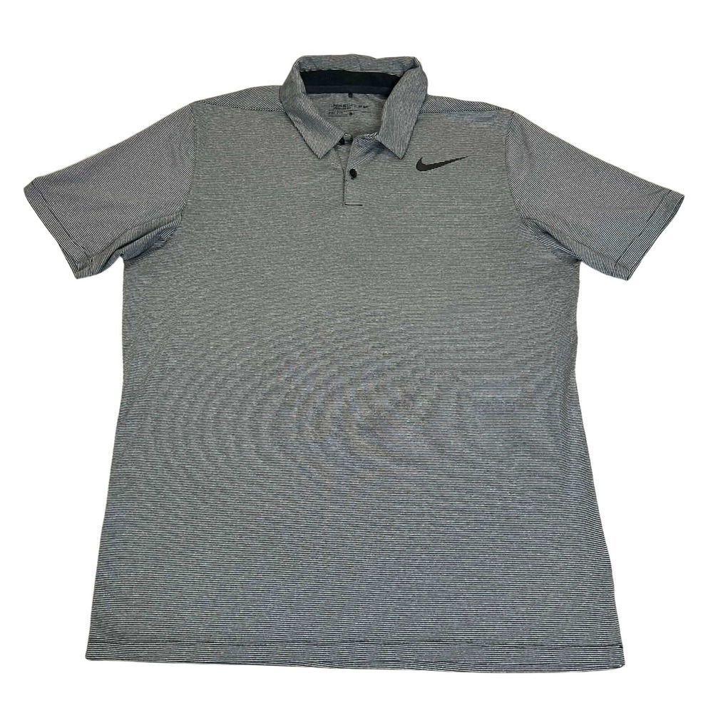 Nike Golf Dri-FIT Polo Shirt Mens Large Black White Striped Short Sleeve 833097